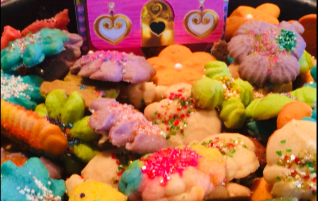 A close up of some cookies with different colors