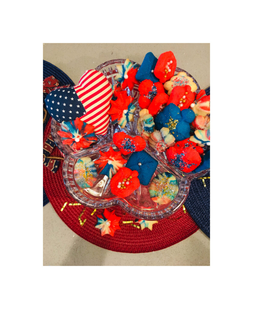 A plate of red, white and blue candy.