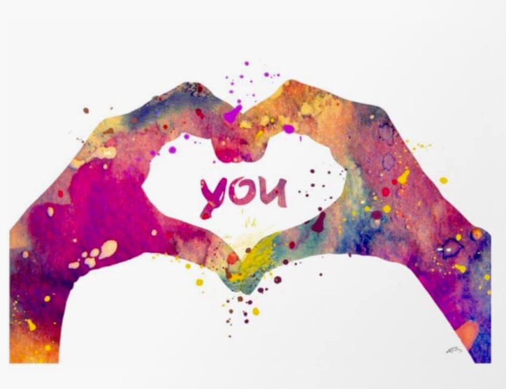 A heart made of hands with the word " you " written underneath it.
