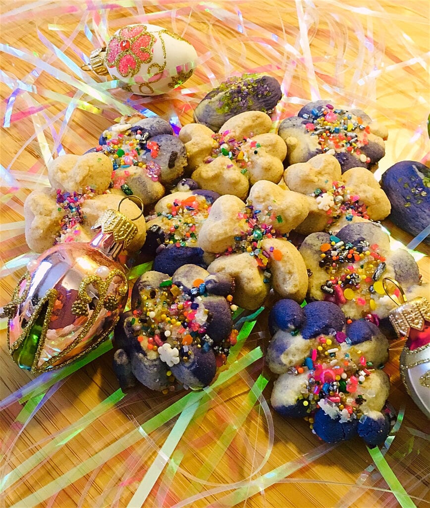 A table with some food on it and confetti